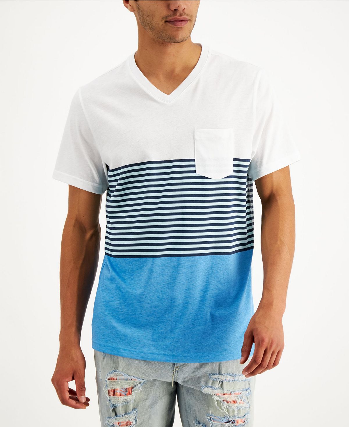 Sun + Stone Sun + Stone Lido Striped Colorblocked T-shirt Seacrest Aqua