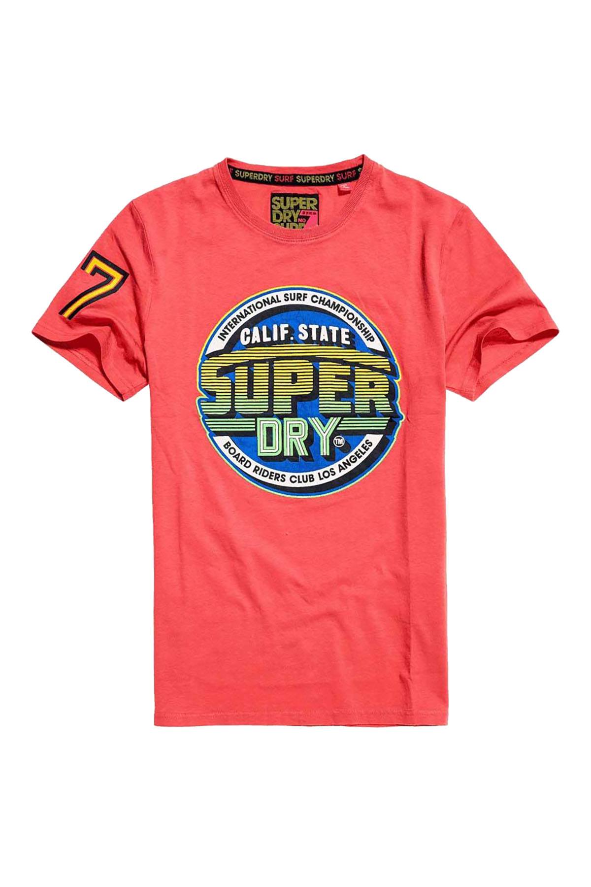 SuperDry Bleached Ultra-Coral Sticker Tab T-Shirt