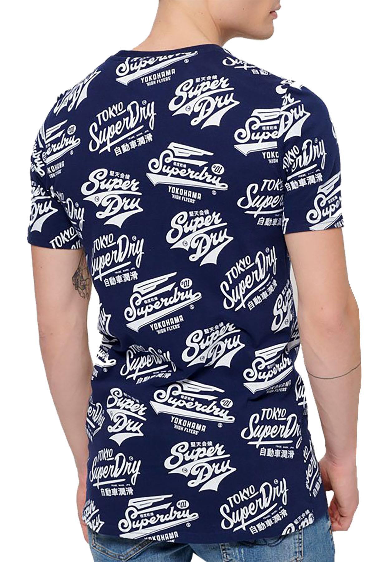 SuperDry Classic-Blue Triple Logo AOP Long-Line T-Shirt