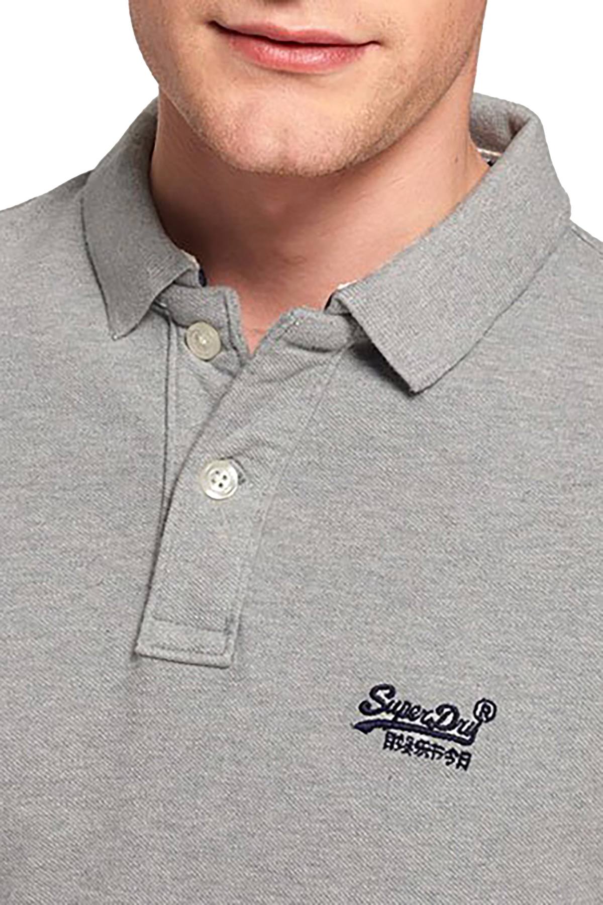 SuperDry Grey-Marl Classic Pique Short-Sleeve Polo Shirt