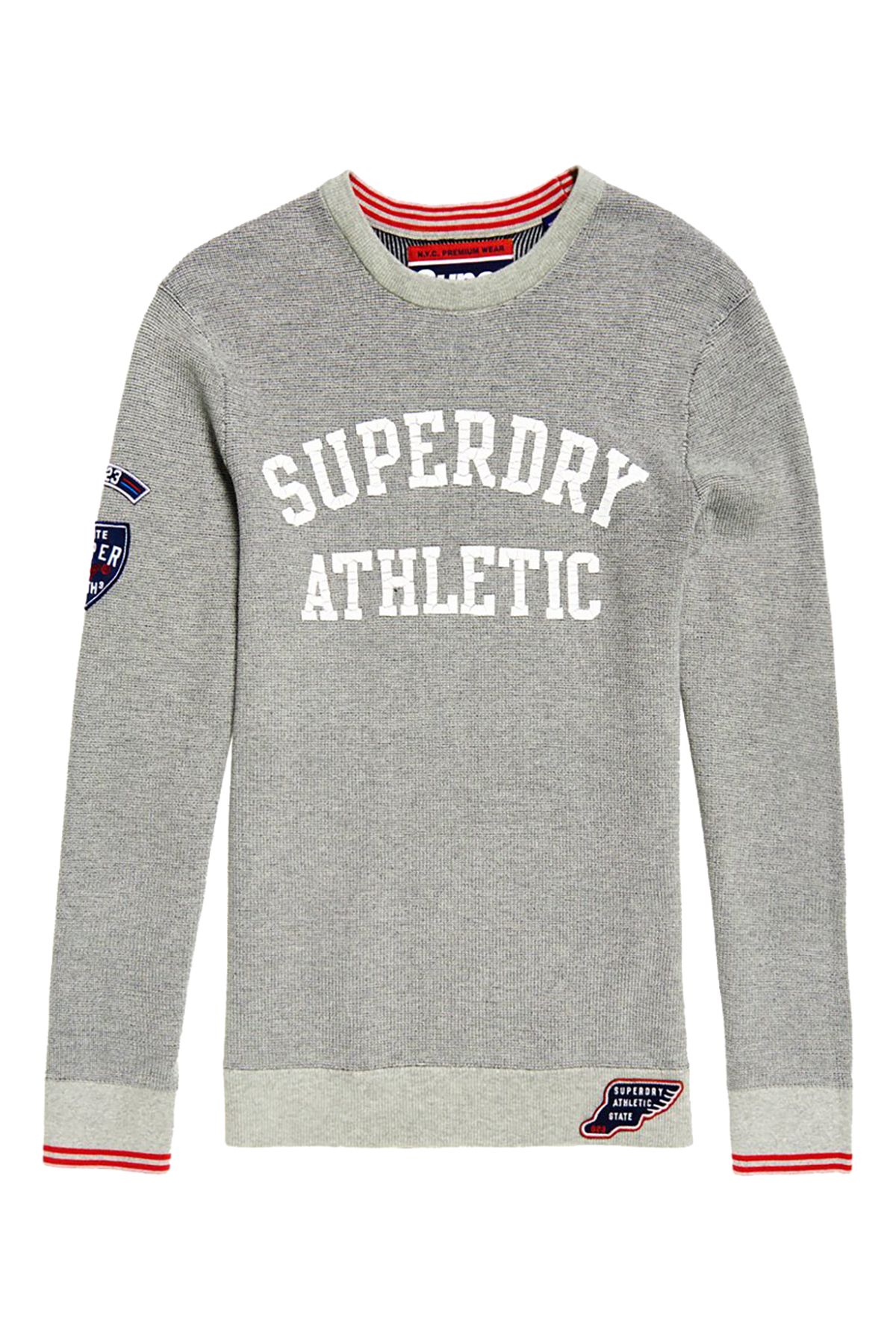 SuperDry Grey-Marl/Navy Track Squad Crew-Neck Sweater