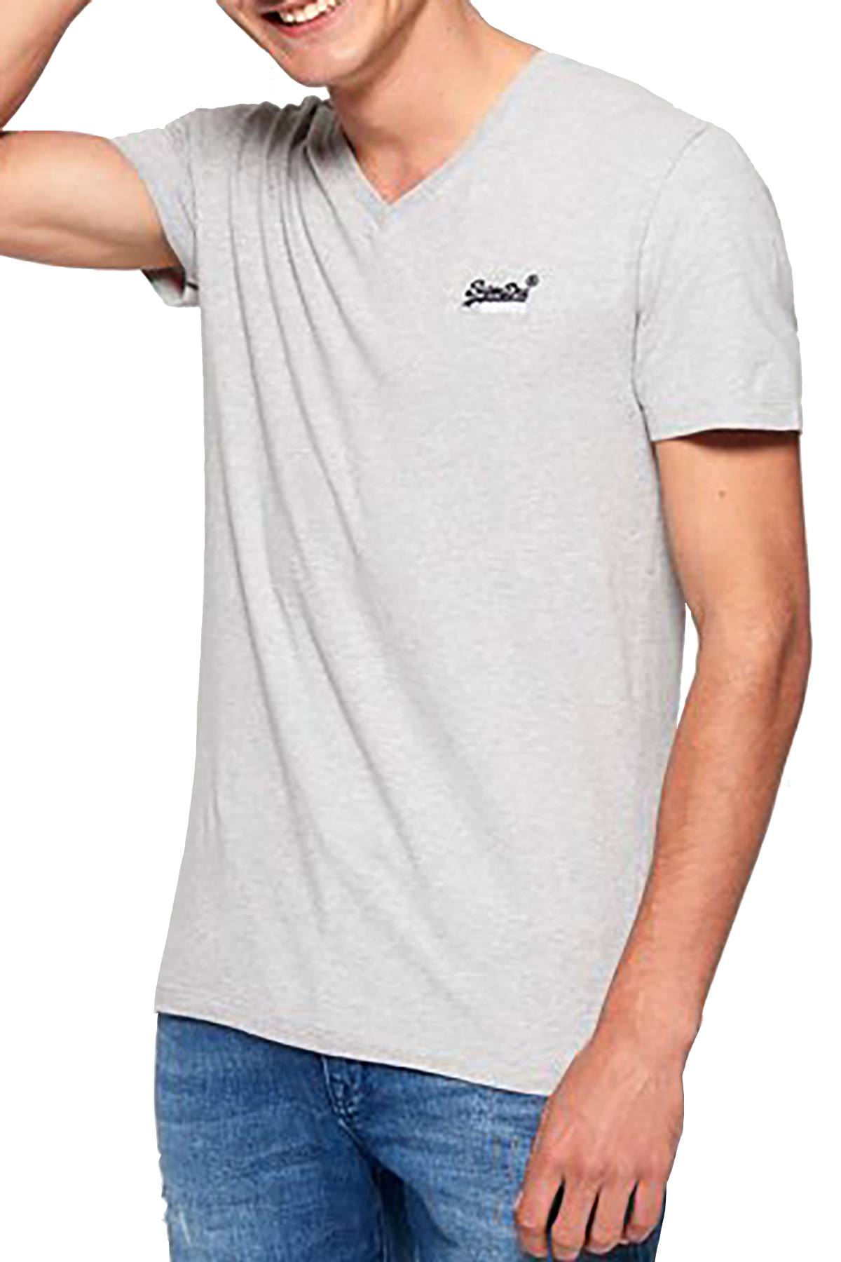 SuperDry Grey-Marl Orange-Label Vintage Embroidered V-Neck