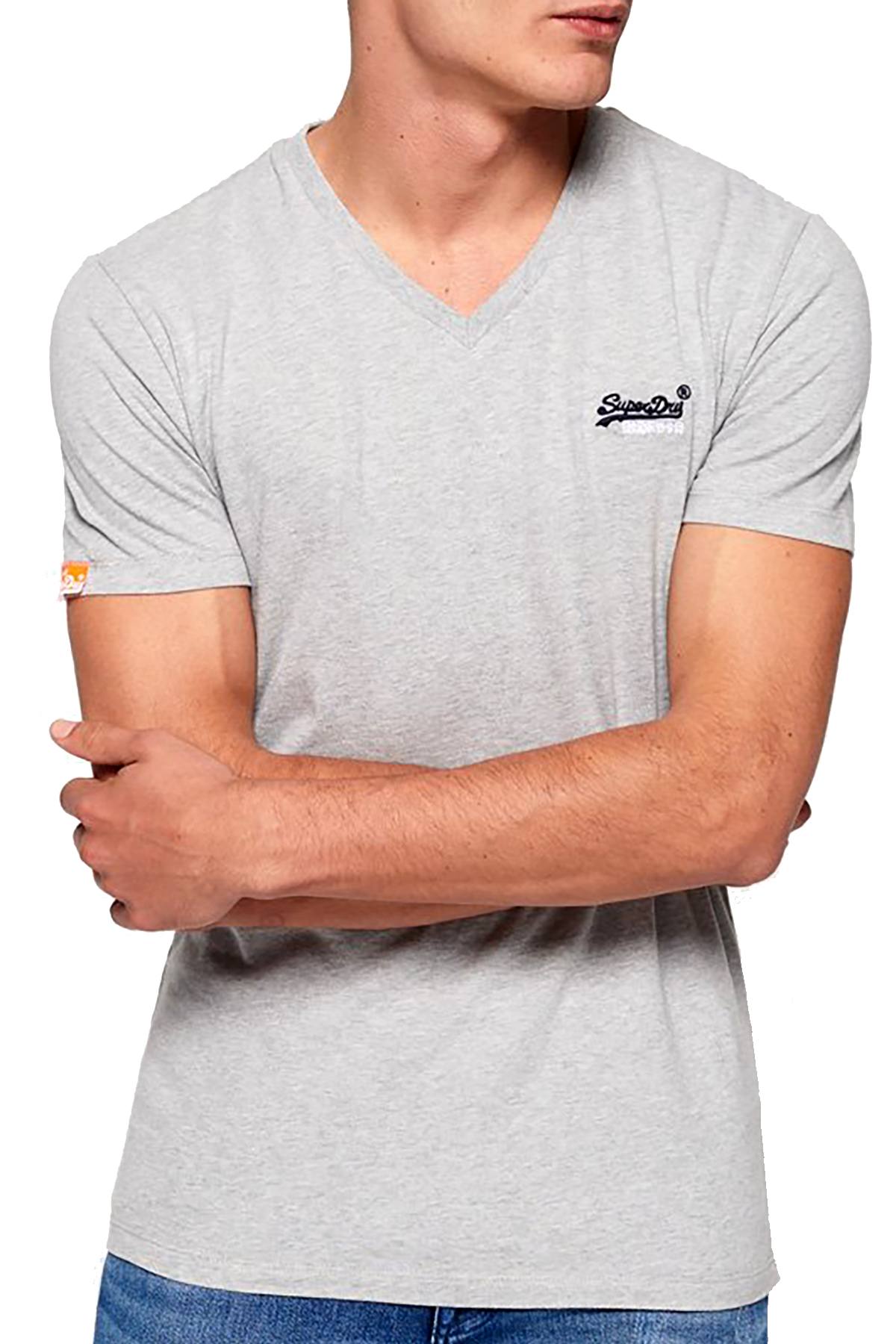 SuperDry Grey-Marl Orange-Label Vintage Embroidered V-Neck