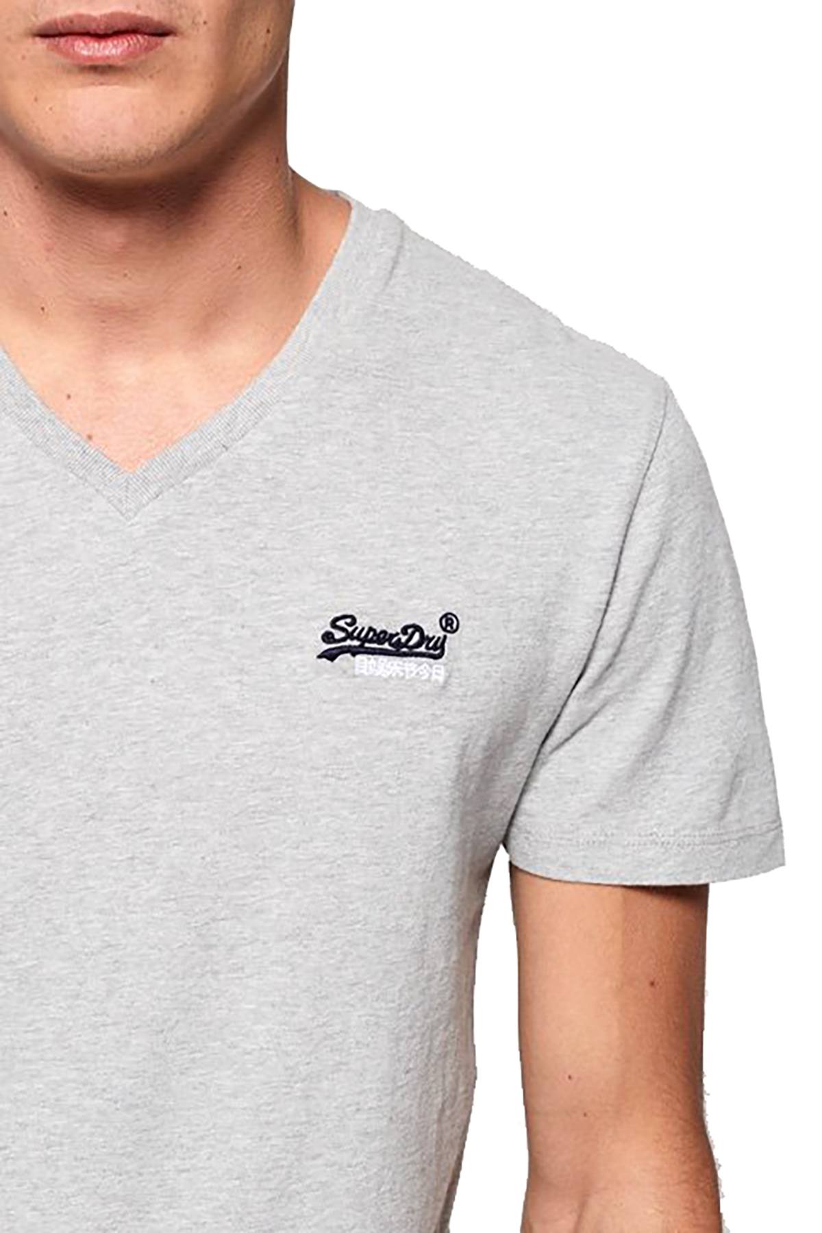 SuperDry Grey-Marl Orange-Label Vintage Embroidered V-Neck