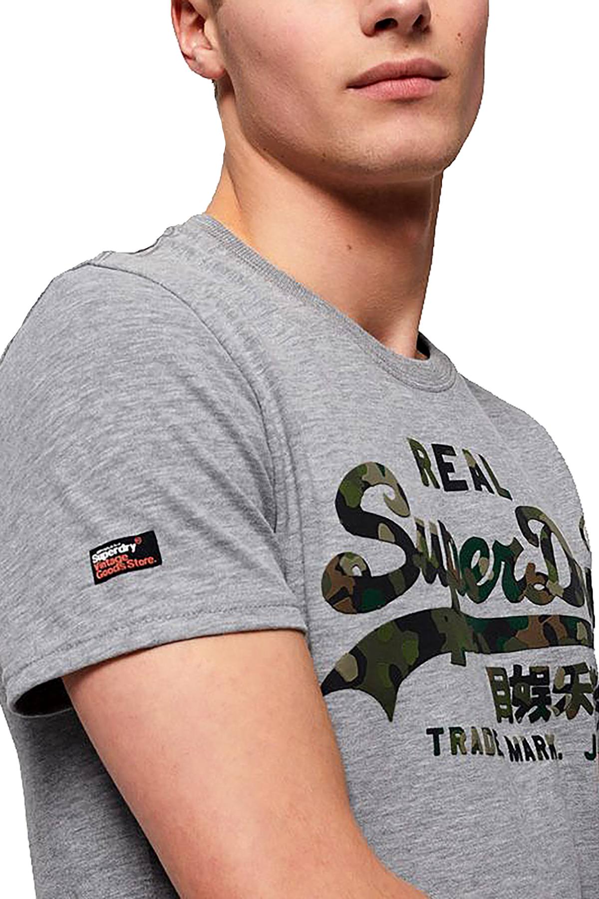 SuperDry Grey-Marl Vintage Logo Layered Camo Tee