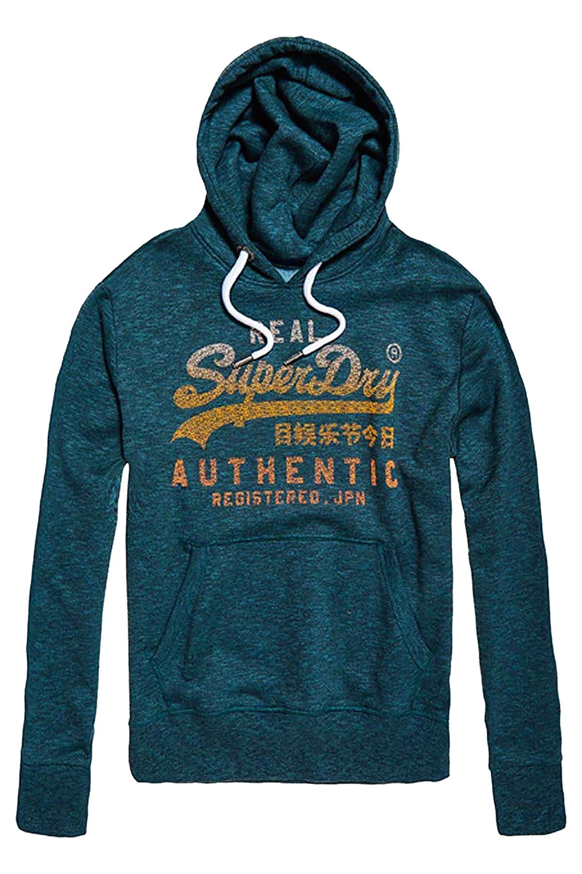 SuperDry Teal-Marl Vintage Authentic Logo Fade Hoodie