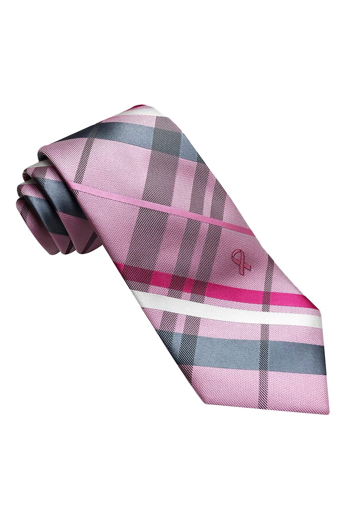 Susan G. Komen Pink/Grey Large-Plaid 'Knots for Hope' Necktie