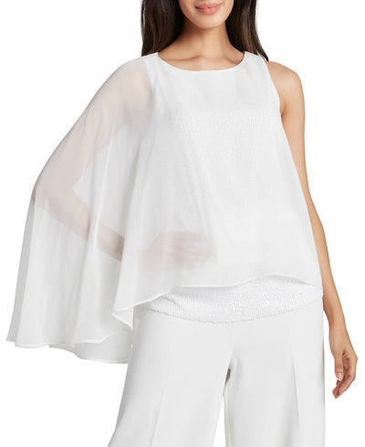 Tahari Asl Sequin Chiffon-overlay Top Ivory White