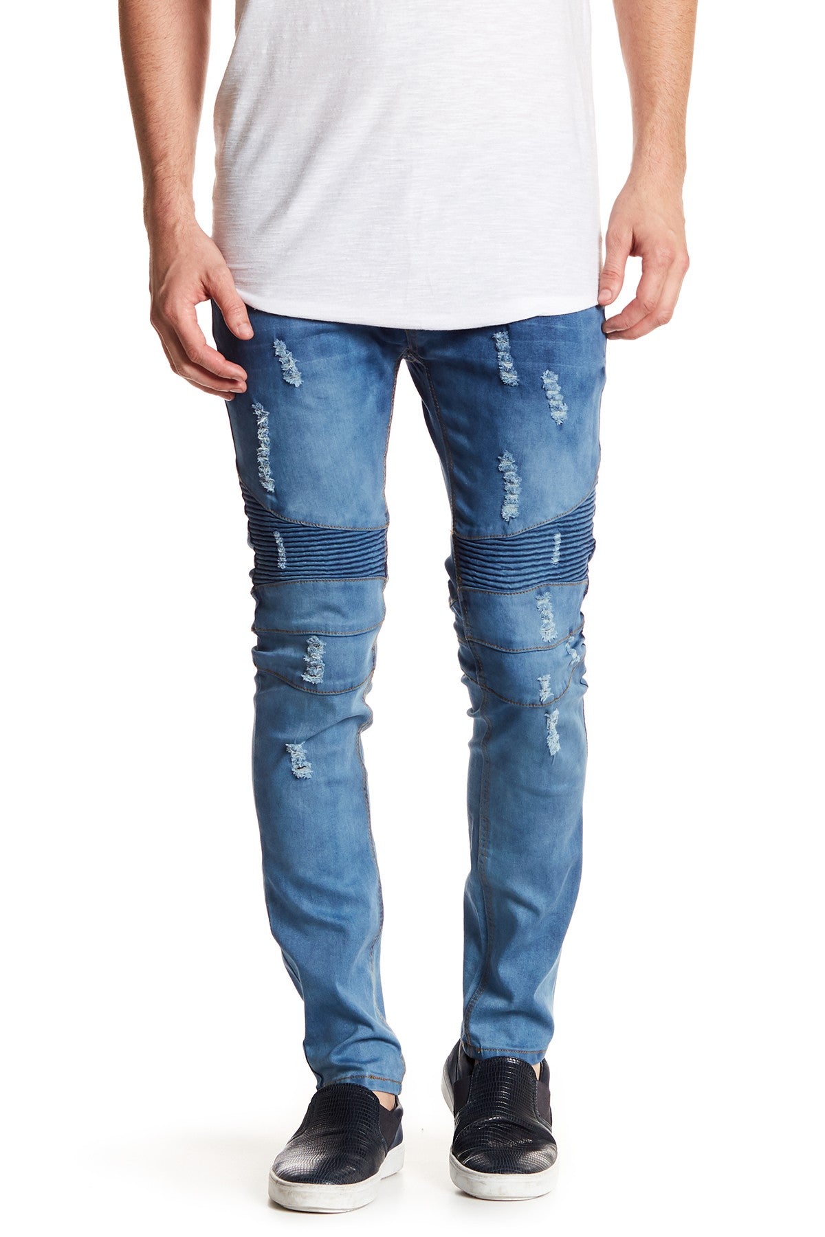 Tailored Recreation Premium Blue Ribbed & Distressed Slim Tapered Denim Pant