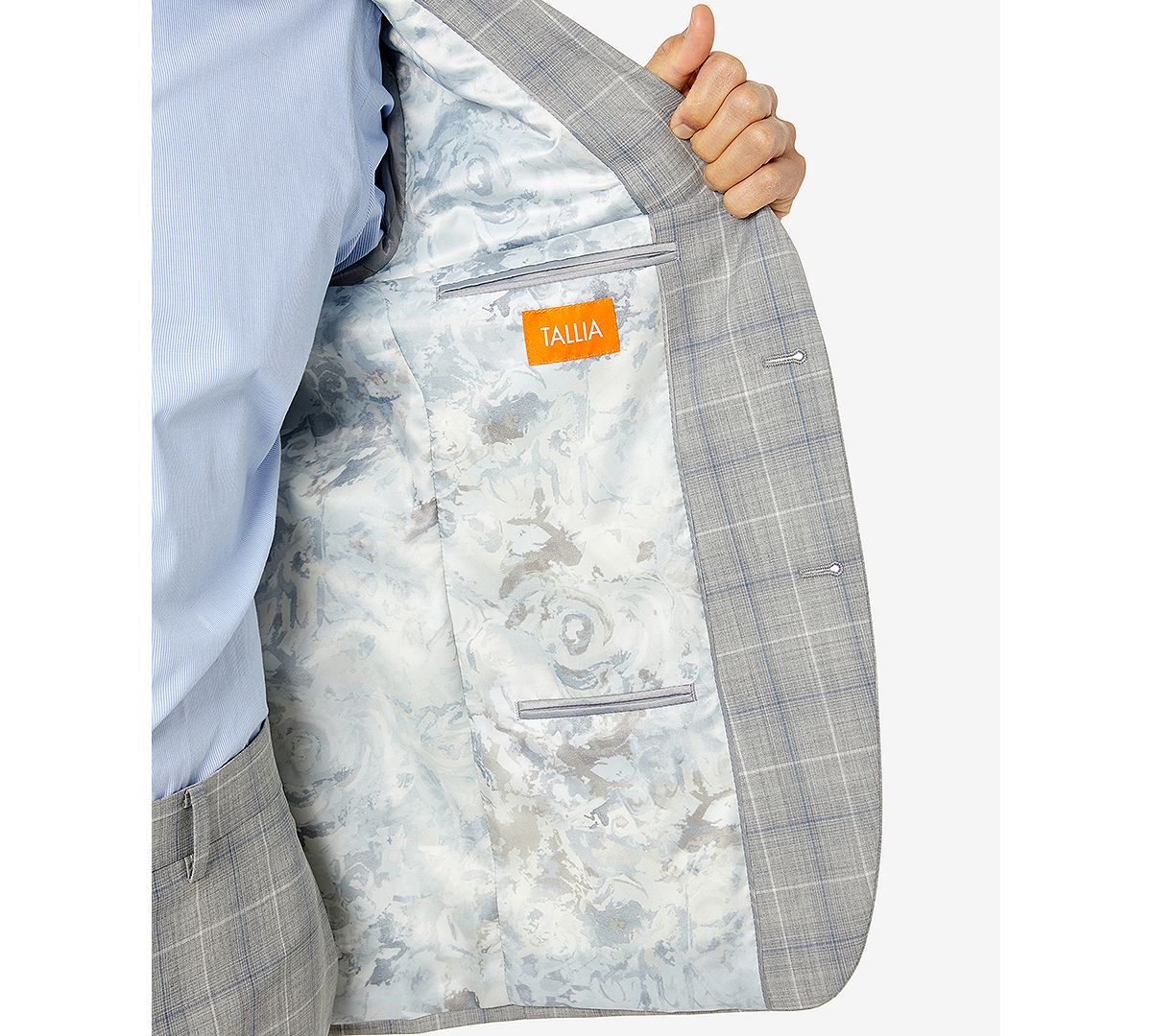 Tallia Slim-fit Wool Suit Jacket Light Grey/Blue Plaid