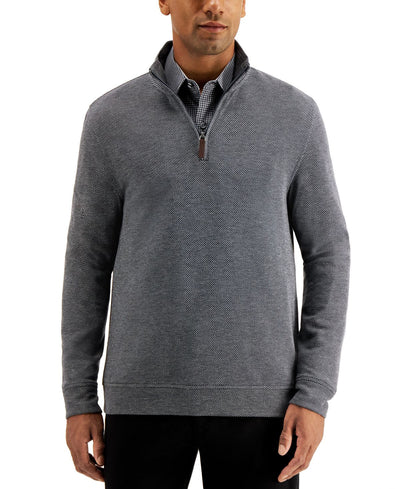 Tasso Elba Birdseye Quarter-zip Sweater Grey