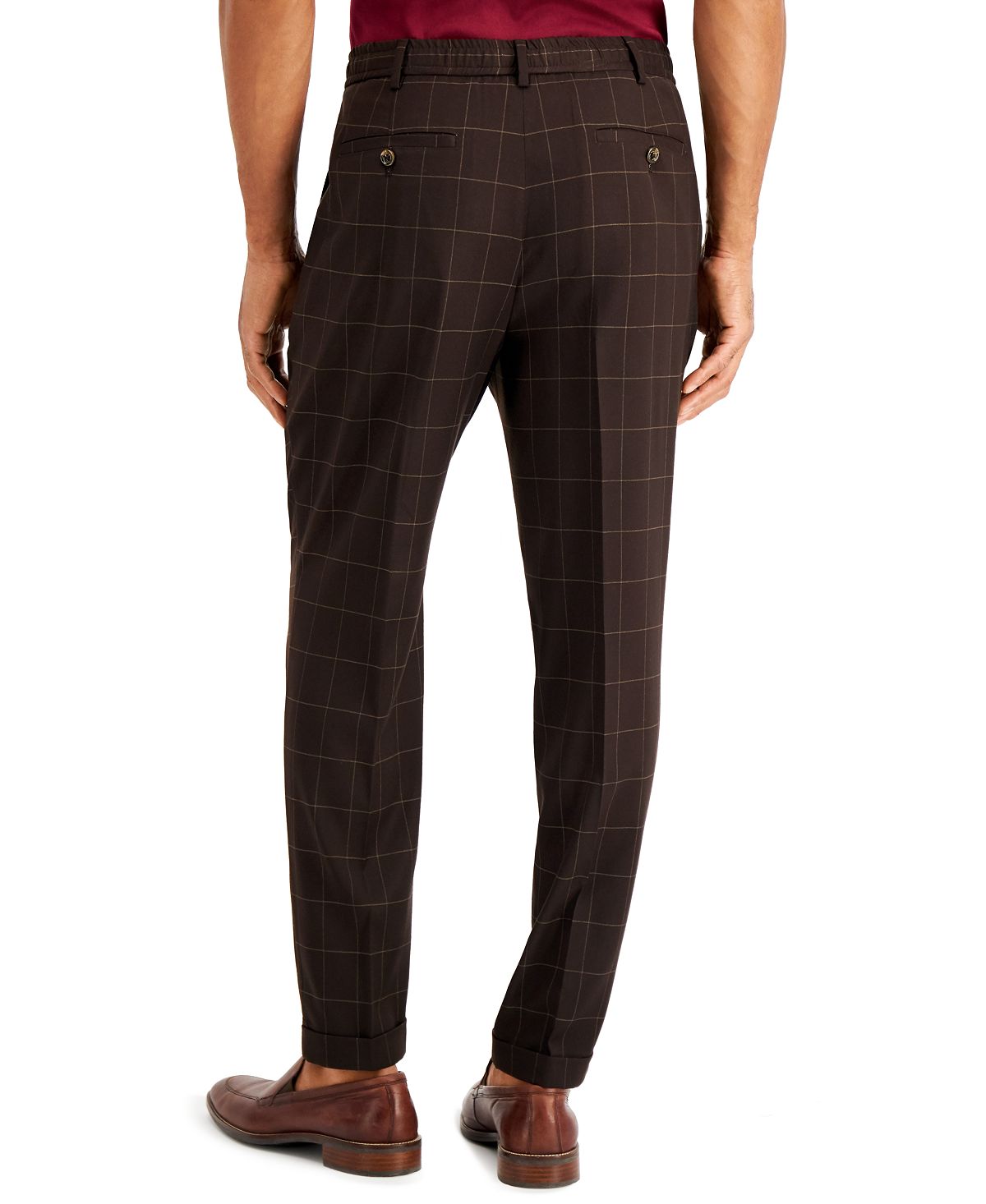 Tasso Elba Box-checked Pants Brown Combo
