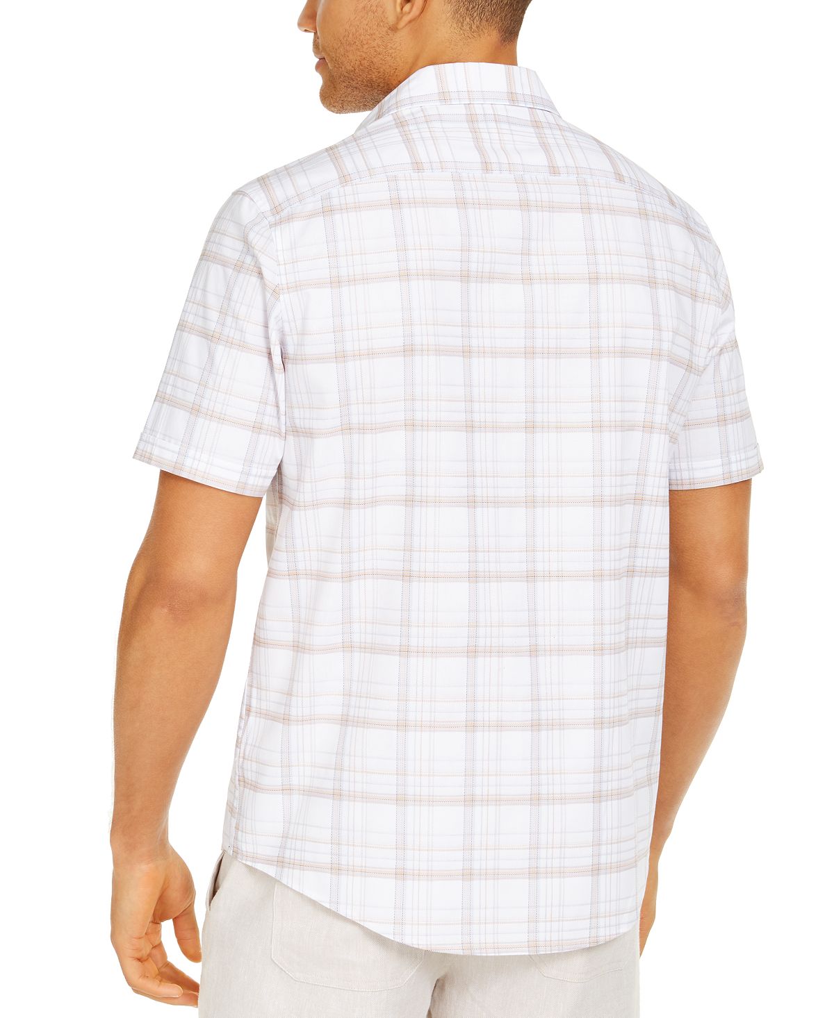 Tasso Elba Stretch Dobby Plaid Shirt White Combo