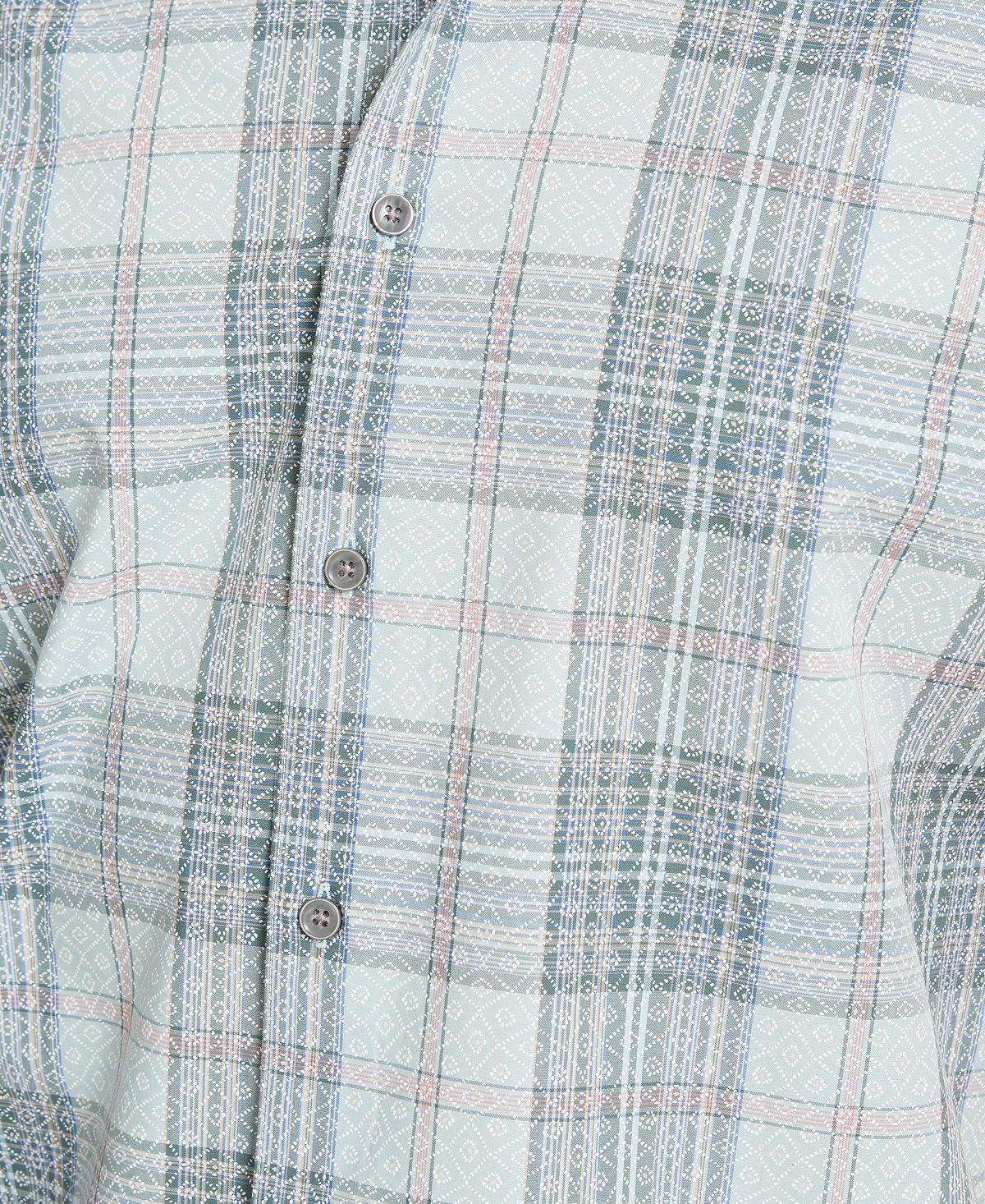 Tasso Elba Stretch Geo Plaid Shirt Green Combo