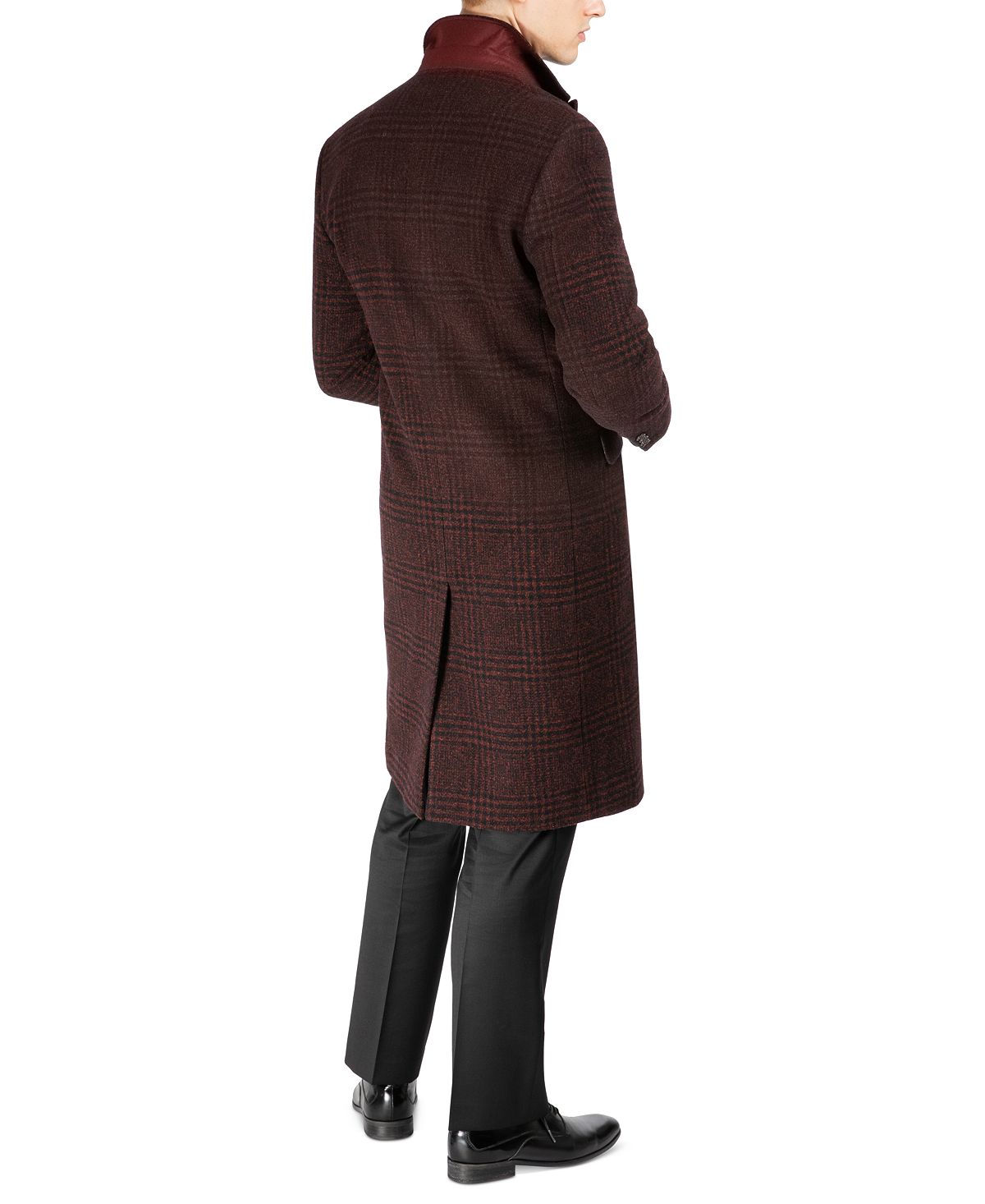 Tayion Collection Classic Double-breasted Glen Plaid Overcoat Red Navy