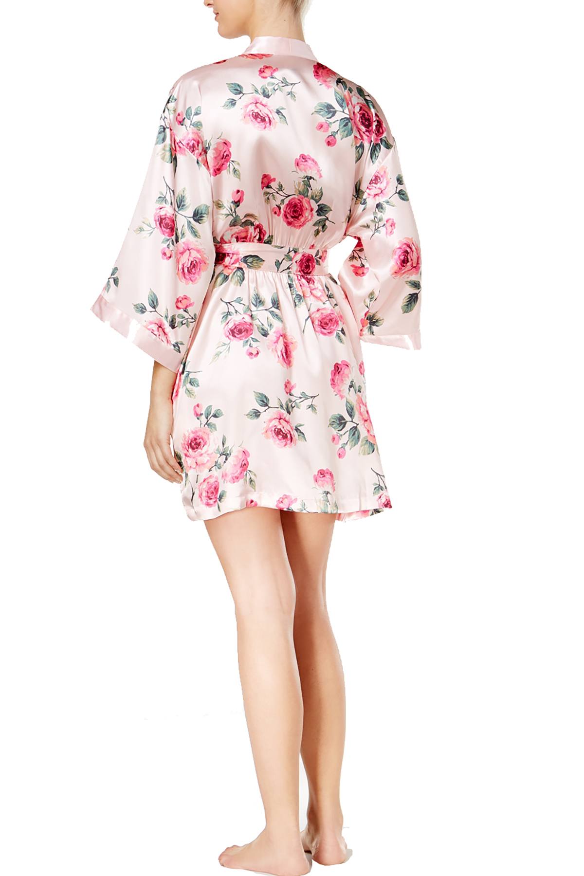 Thalia Sodi Intimates Pink/Floral-Print Banded Wrap Robe