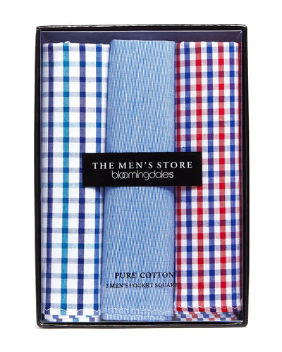 The Men's Store Assorted Cotton Pocket Square Pack Of 3 Blue