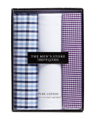 The Men's Store Assorted Cotton Pocket Square Pack Of 3 Purple