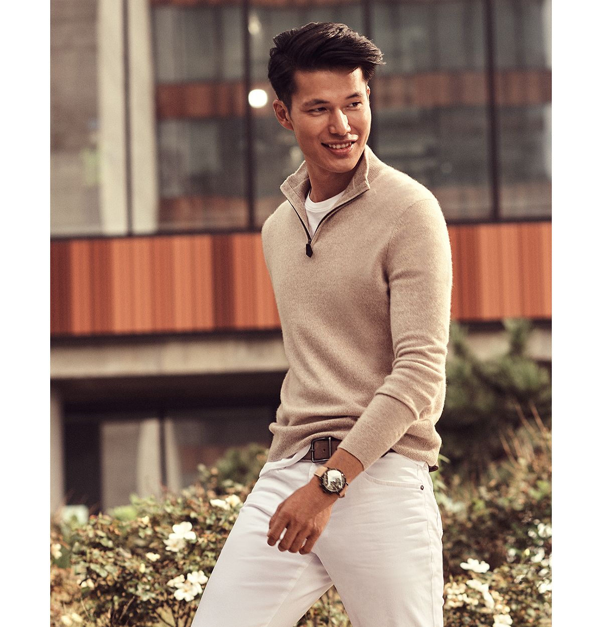 The Men's Store Cashmere Half-zip Sweater Oatmeal