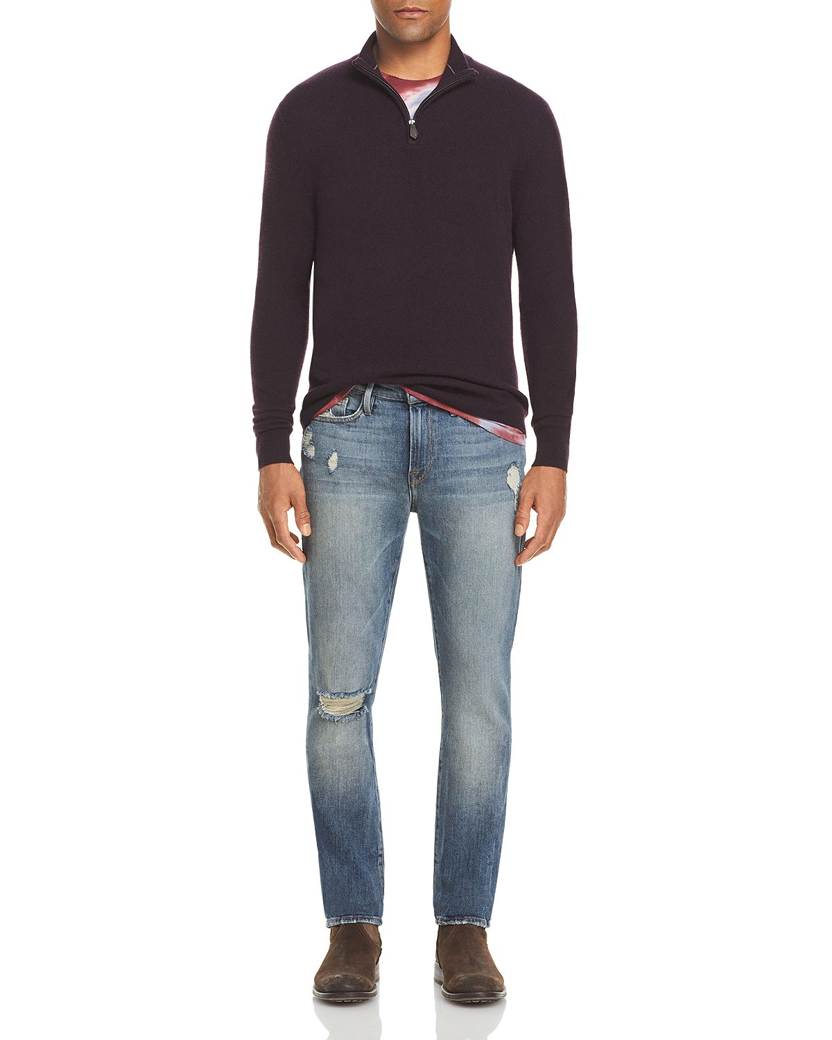 The Men's Store Cashmere Half-zip Sweater Raisin