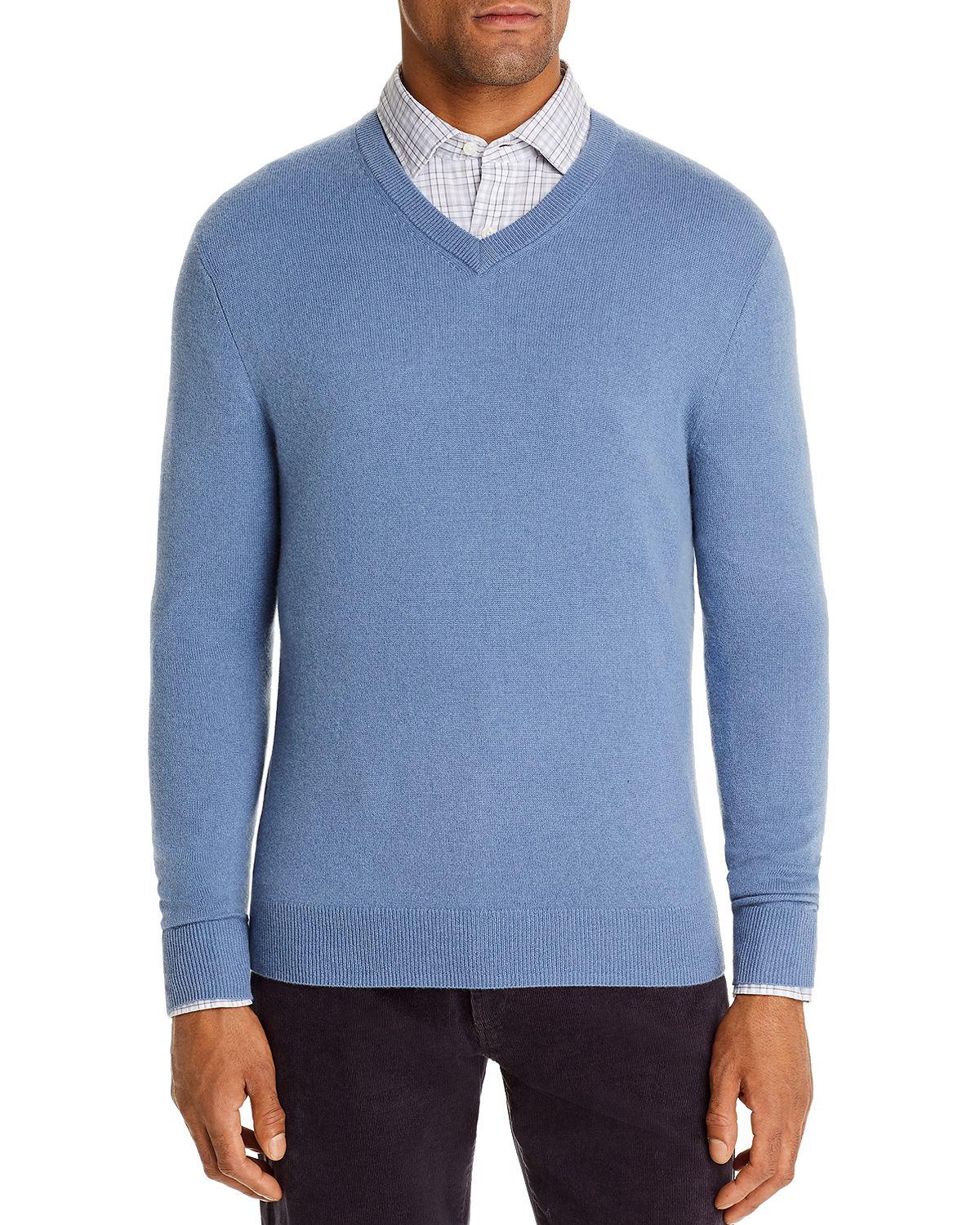 The Men's Store Cashmere V-neck Sweater Blue Fox