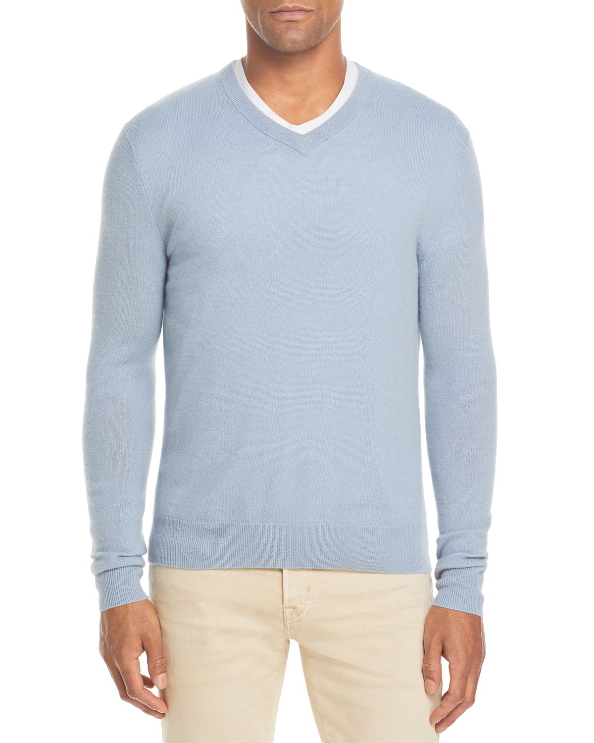 The Men's Store Cashmere V-neck Sweater Light Blue Slate