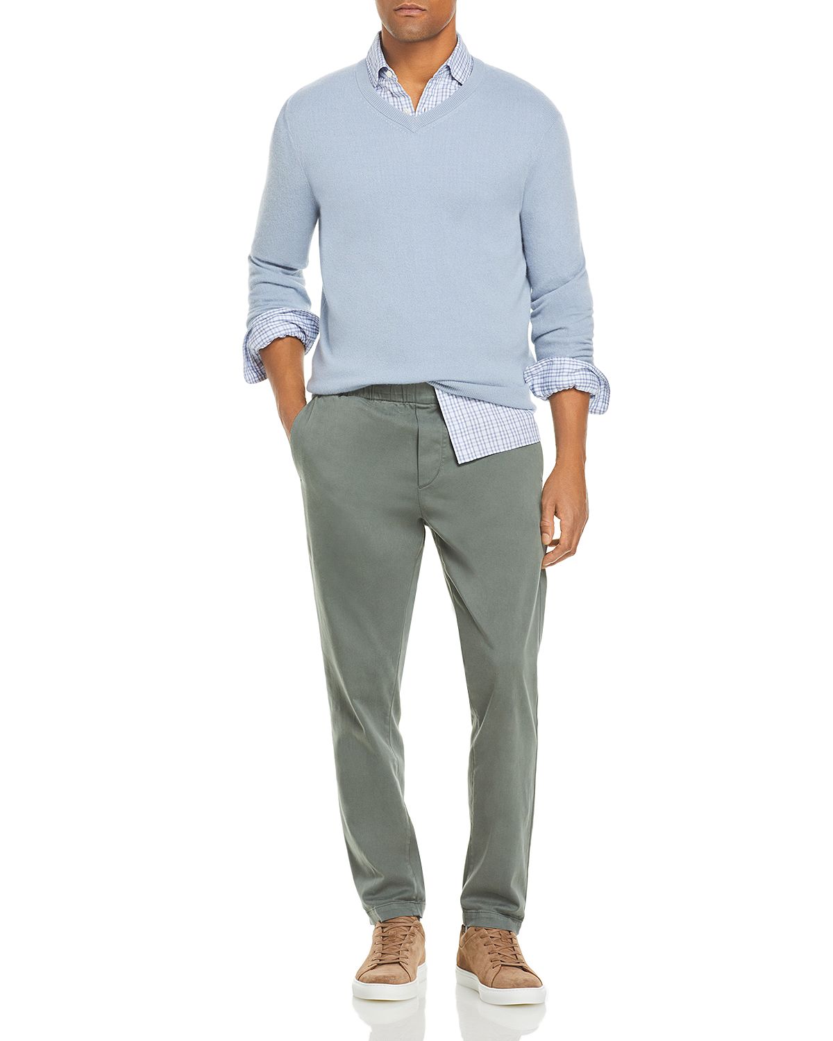 The Men's Store Cashmere V-neck Sweater Light Blue Slate