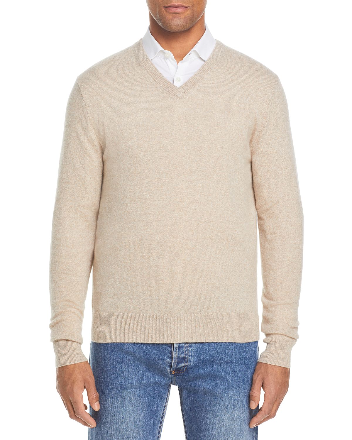 The Men's Store Cashmere V-neck Sweater Oatmeal