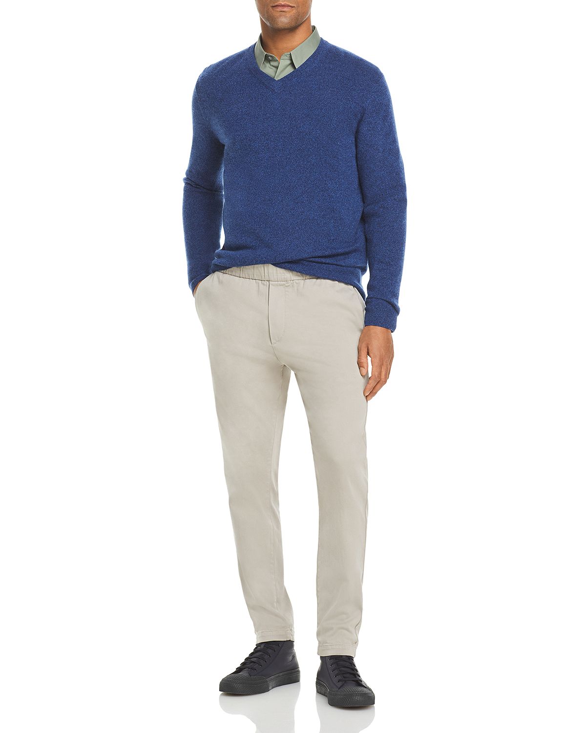 The Men's Store Cashmere V-neck Sweater Ocean Blue
