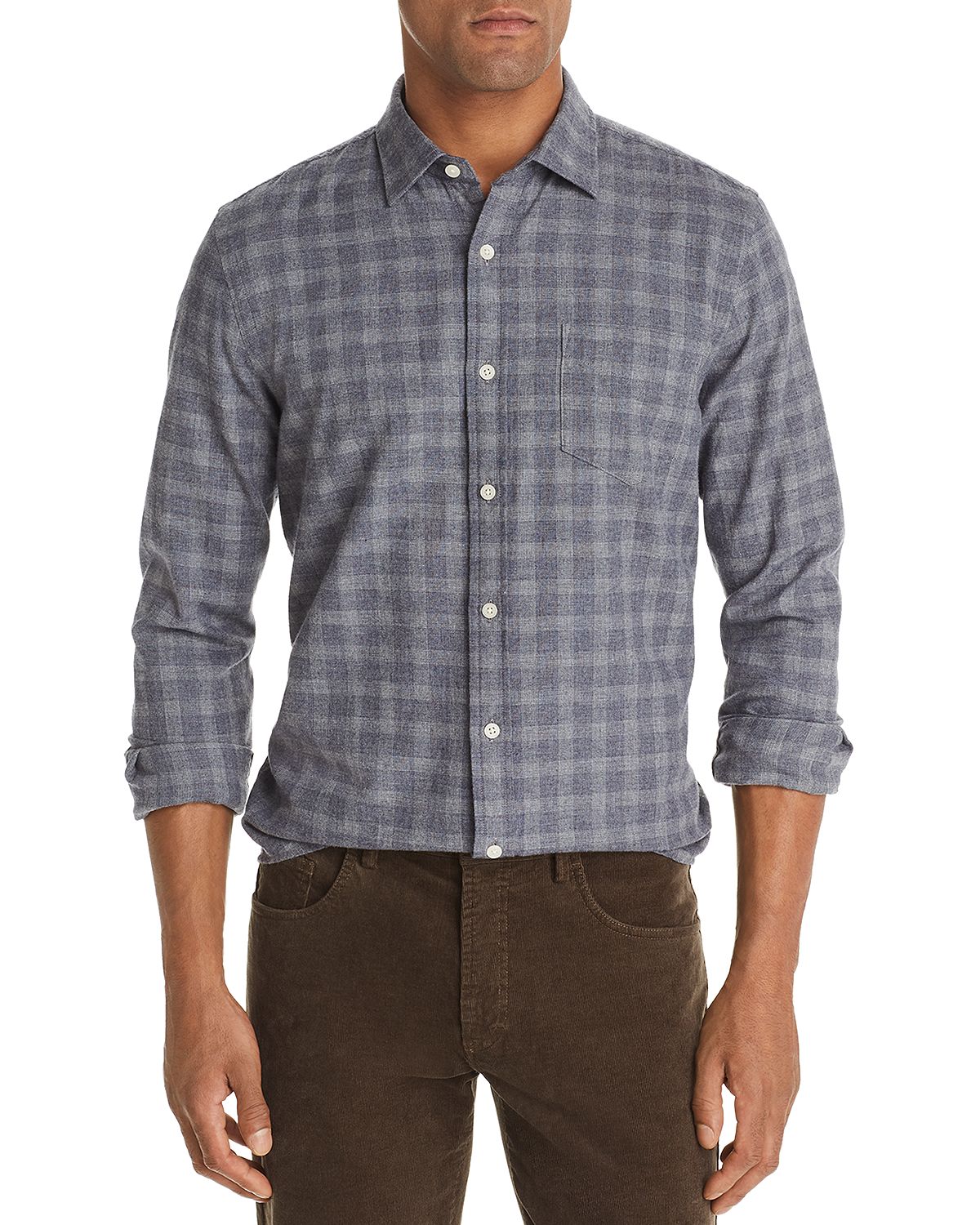 The Men's Store Check Print Classic Fit Flannel Shirt Blue / Gray