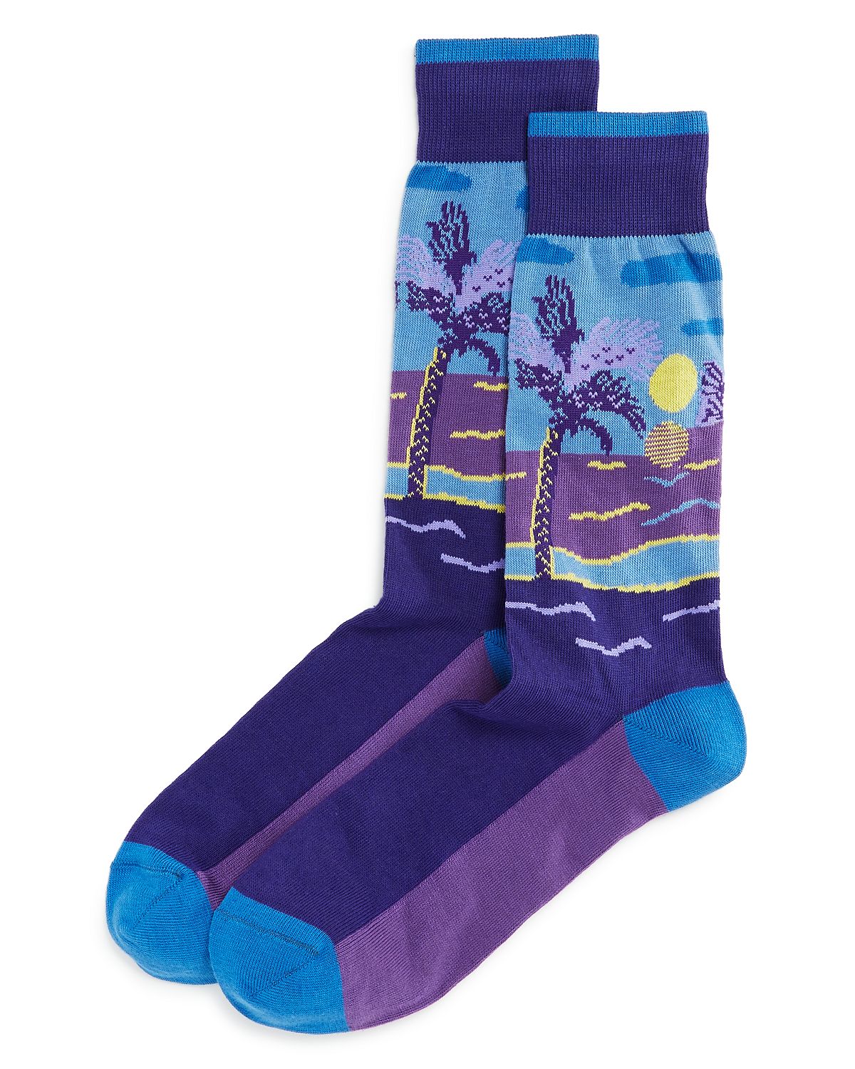 The Men's Store Cotton-blend Palm Tree Sunset Crew Socks Purple