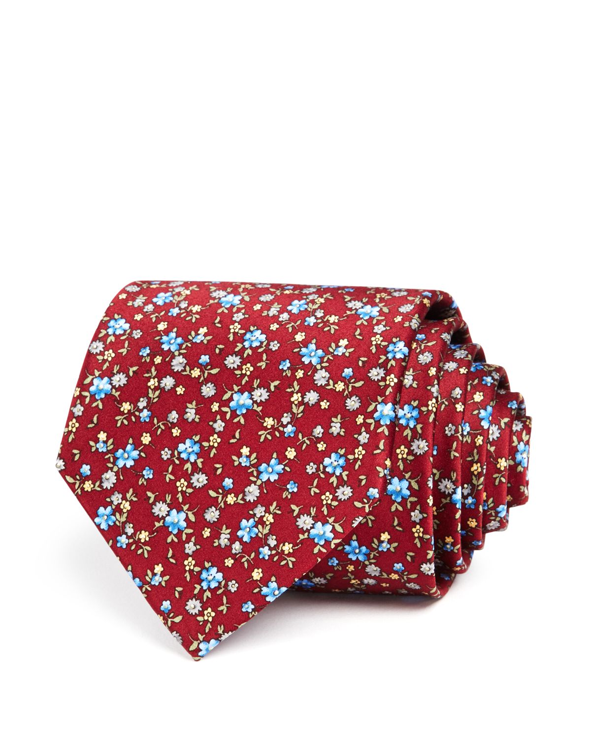 The Men's Store Ditsy Floral Print Classic Tie Burgundy
