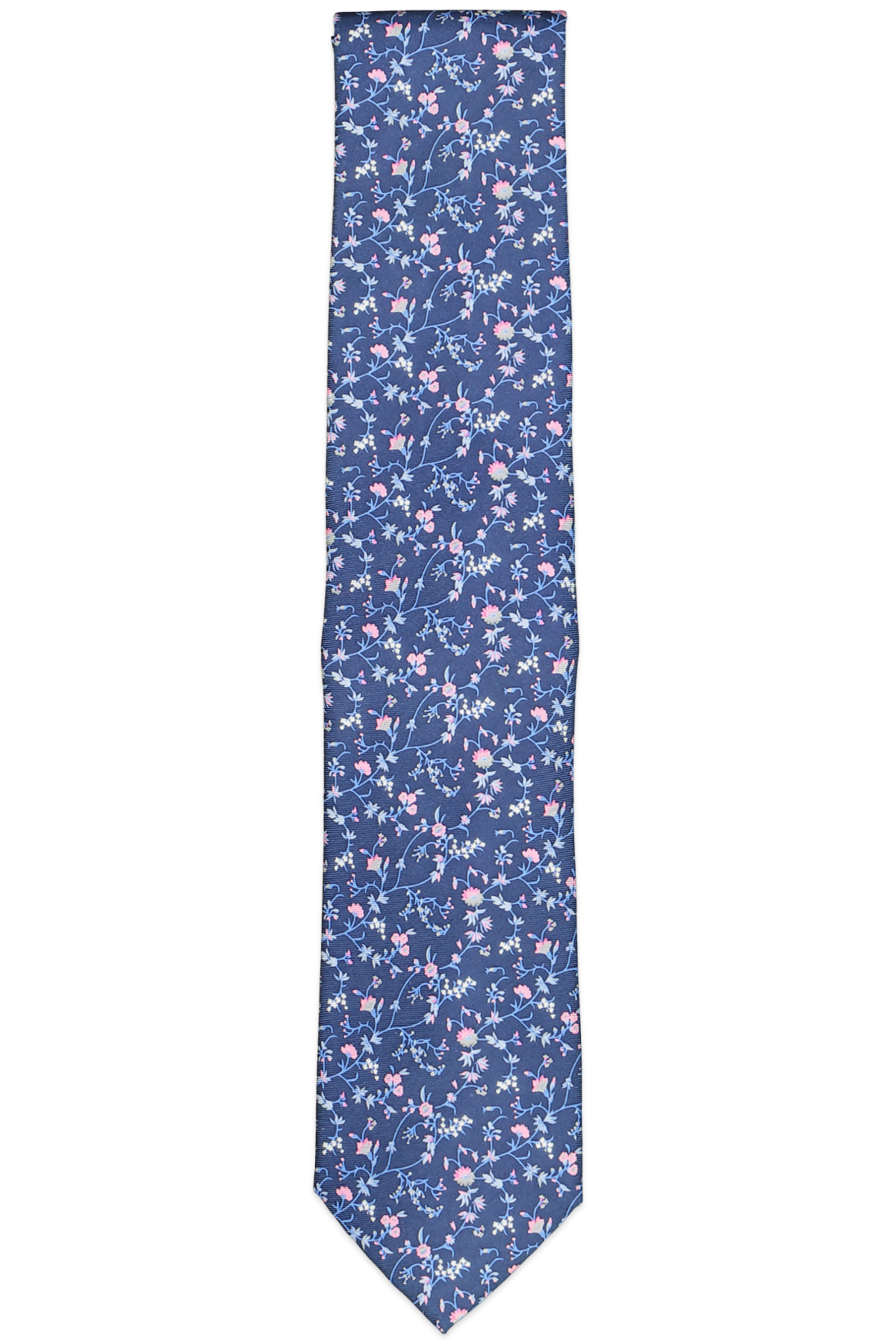 The Men's Store Floral Print Silk Classic Tie Navy