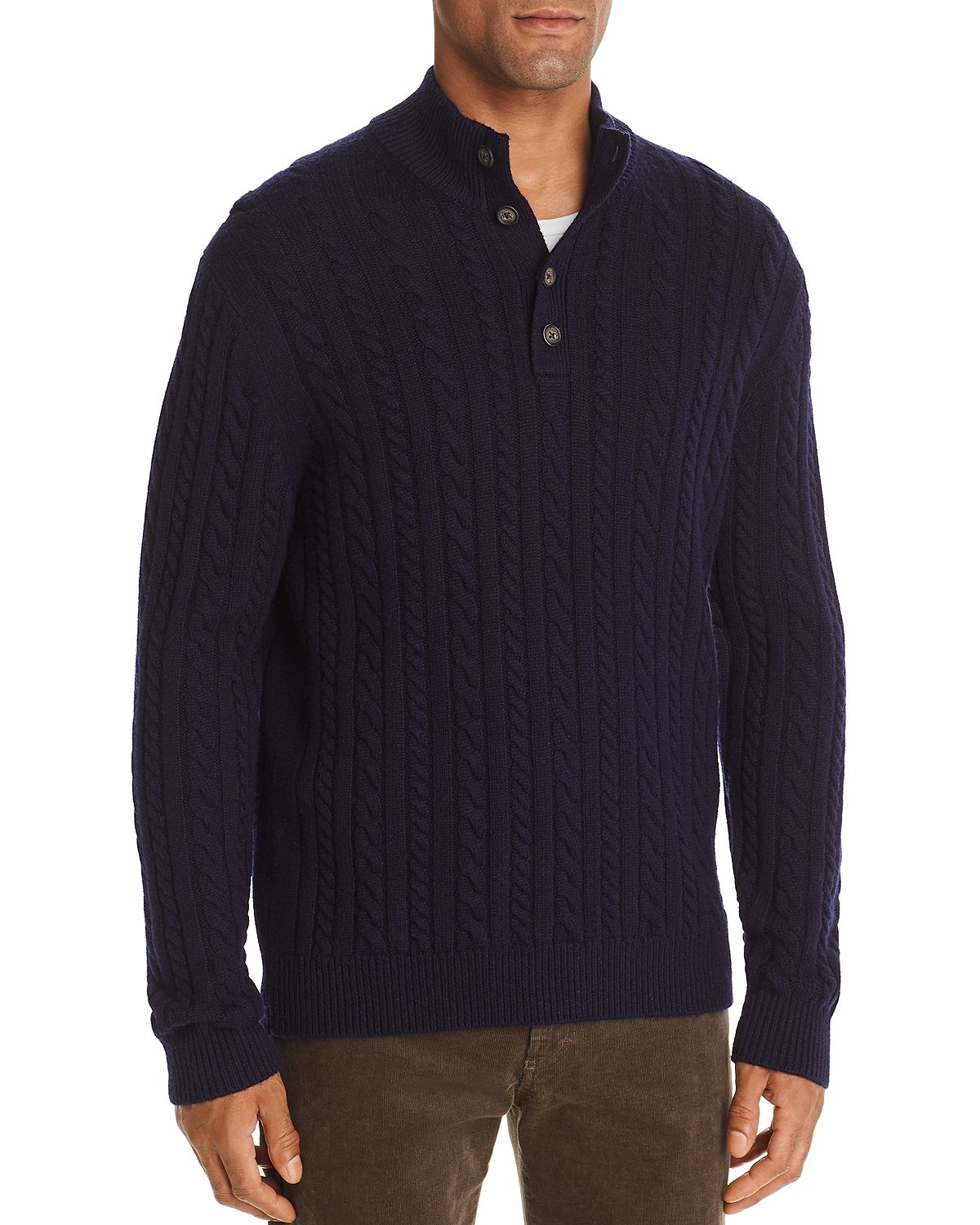 The Men's Store Half-button Cable Sweater Navy Blue