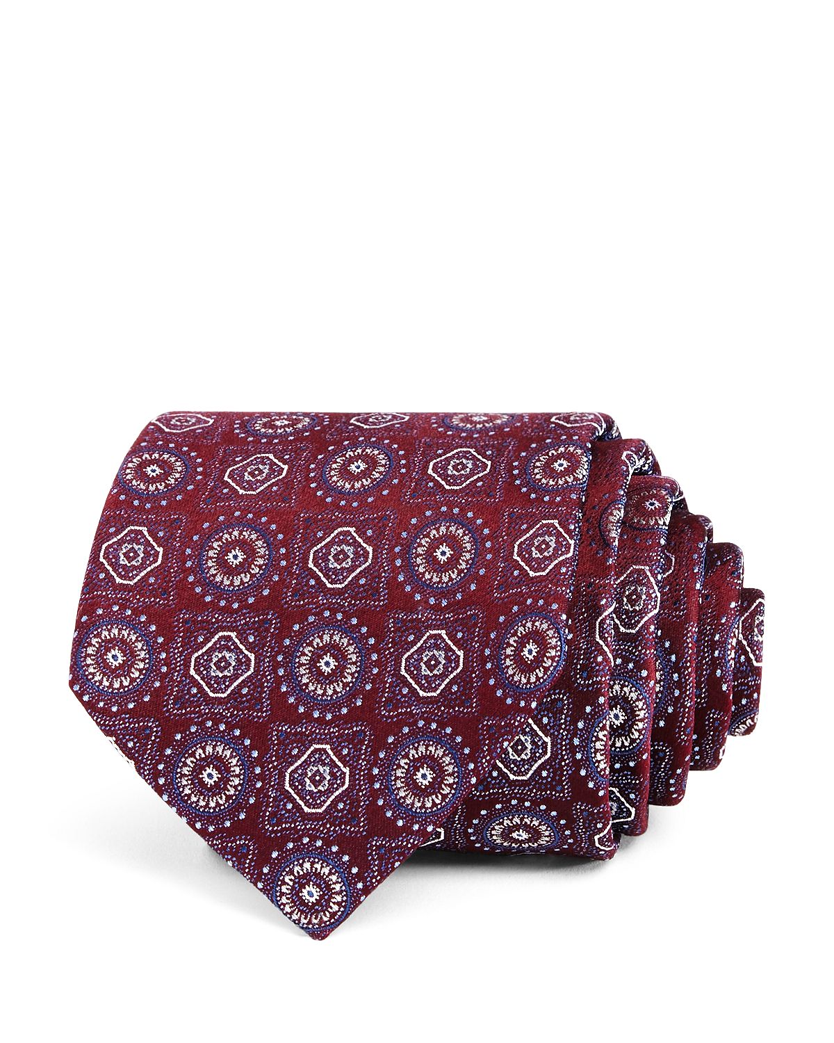 The Men's Store Large Medallion Silk Classic Tie Burgundy/Blue