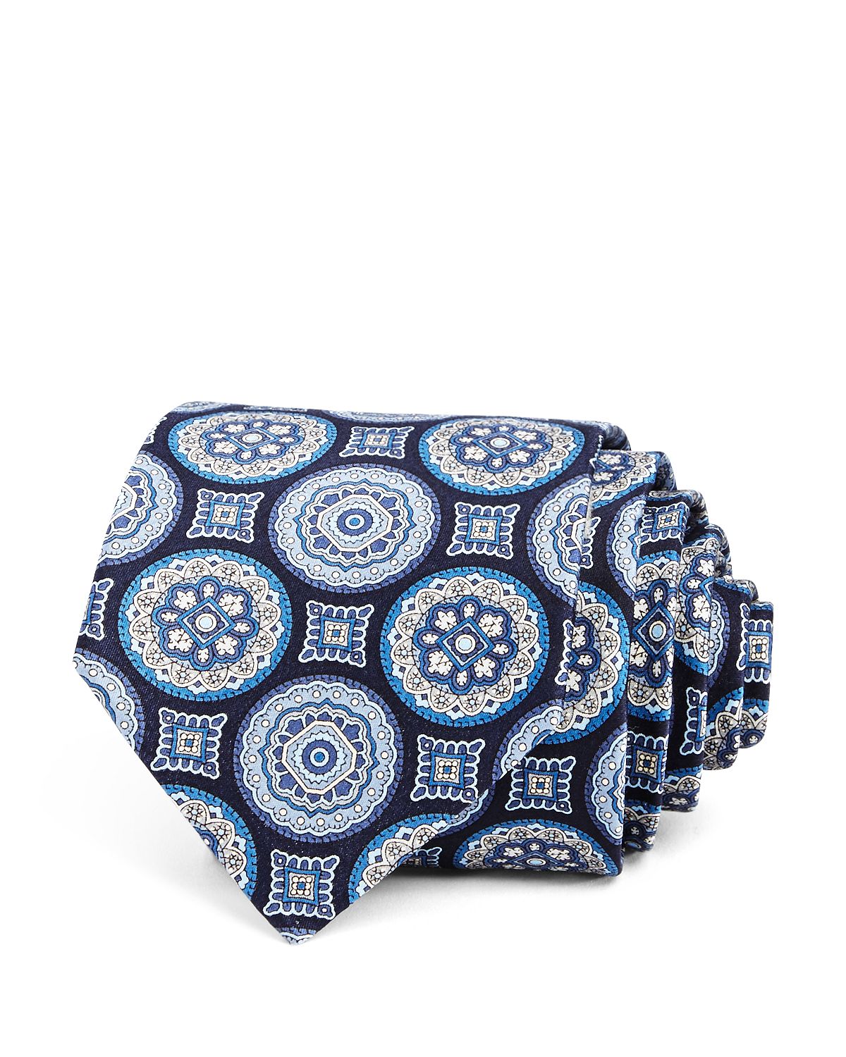 The Men's Store Large Medallion Silk Classic Tie Navy/Blue