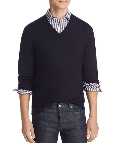 The Men's Store Lightweight Cashmere V-neck Sweater Navy