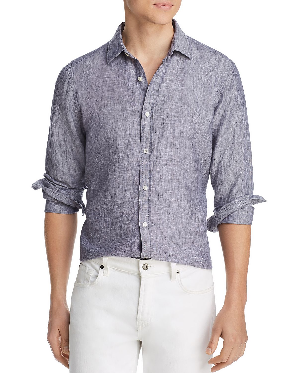 The Men's Store Linen Regular Fit Button-down Shirt Washed Blue