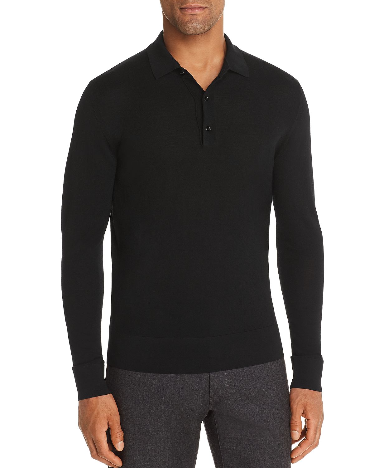 The Men's Store Long-sleeve Knit Classic Fit Polo Shirt Black