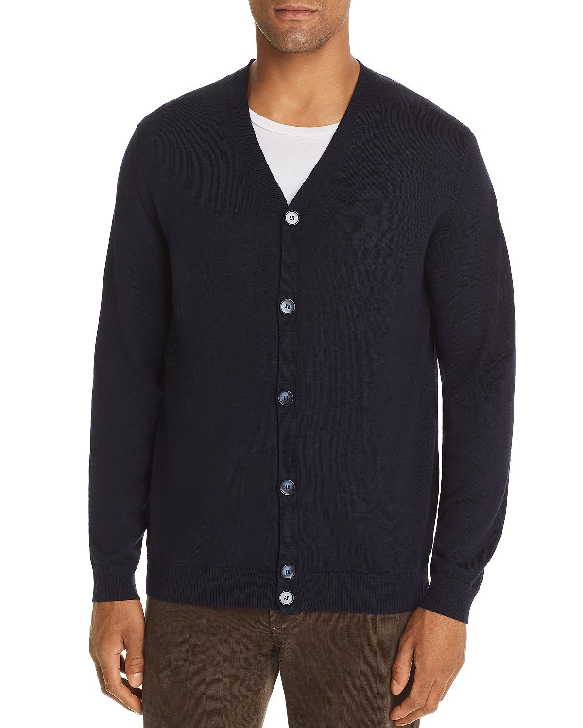 The Men's Store Merino Wool Cardigan Navy