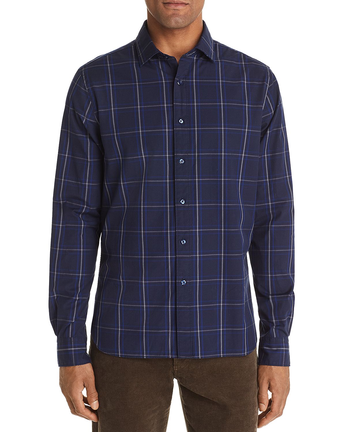 The Men's Store Oversized-check-print Classic Fit Shirt Navy