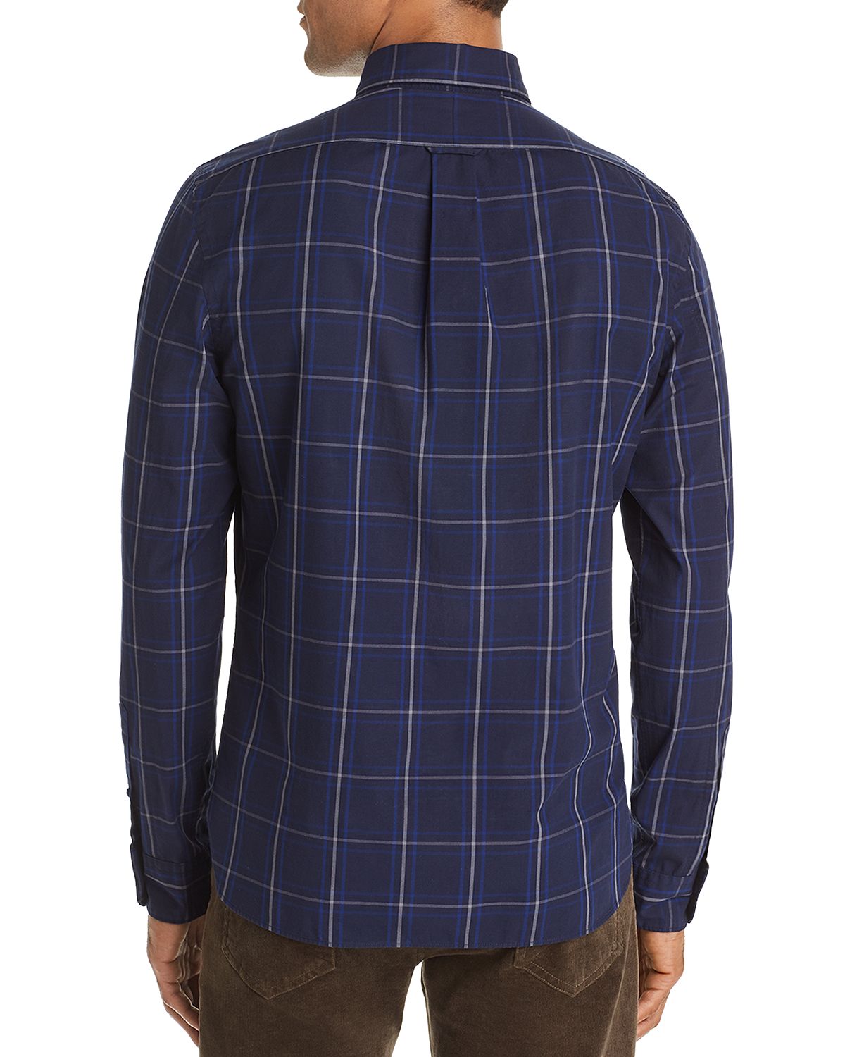The Men's Store Oversized-check-print Classic Fit Shirt Navy