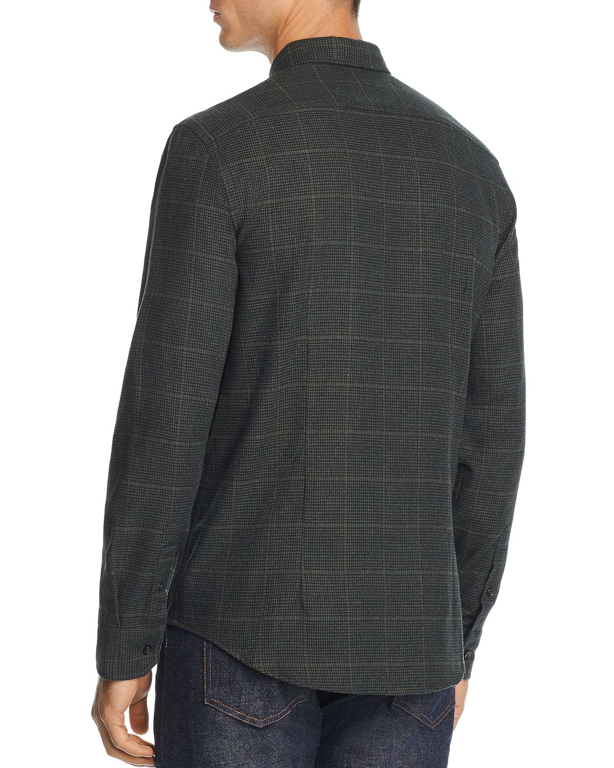The Men's Store Plaid Houndstooth-print Regular Fit Flannel Shirt Green