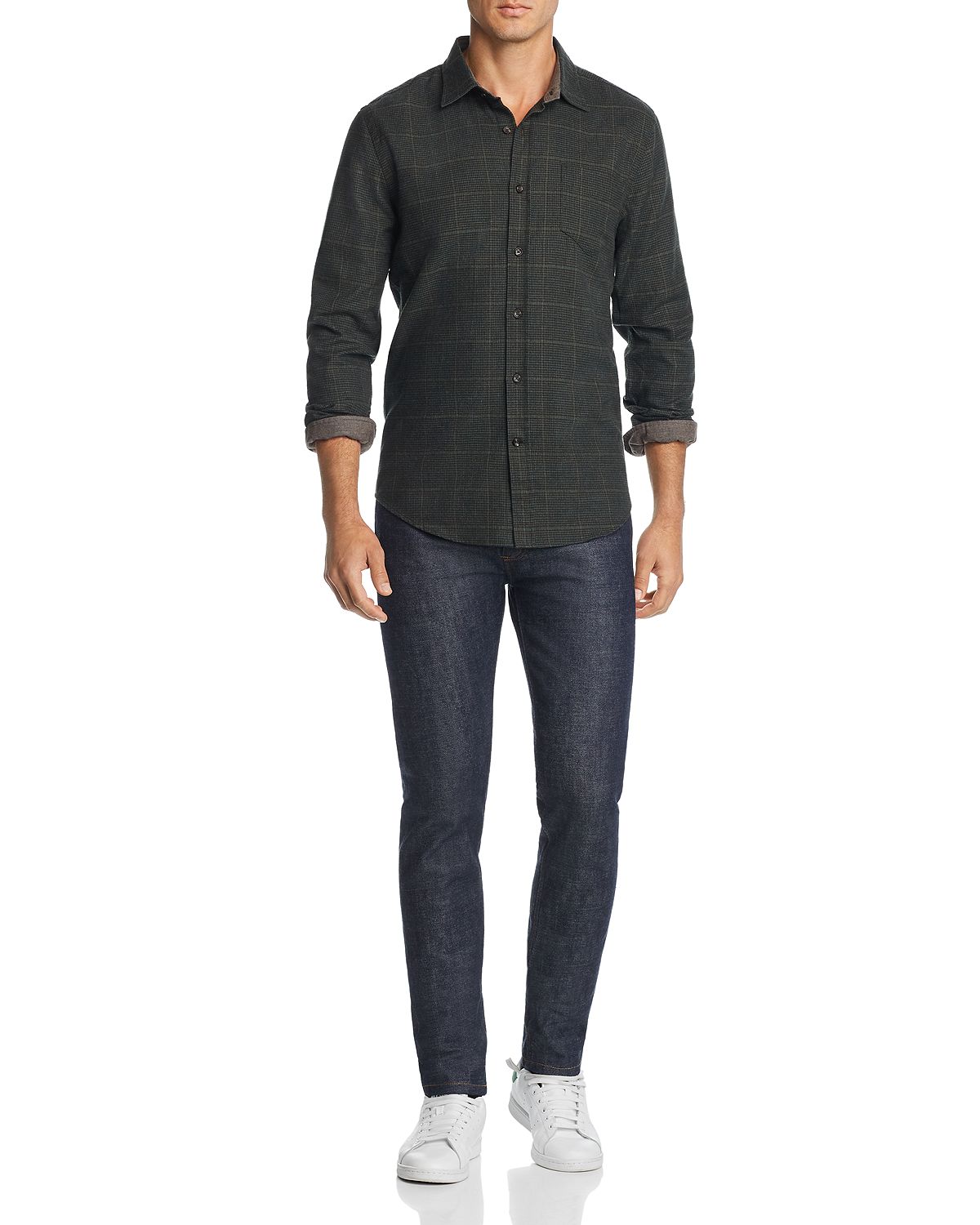 The Men's Store Plaid Houndstooth-print Regular Fit Flannel Shirt Green