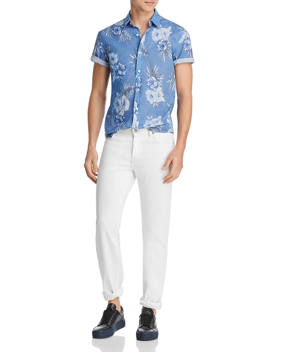 The Men's Store Short-sleeve Floral-print Classic Fit Poplin Shirt Floral Print