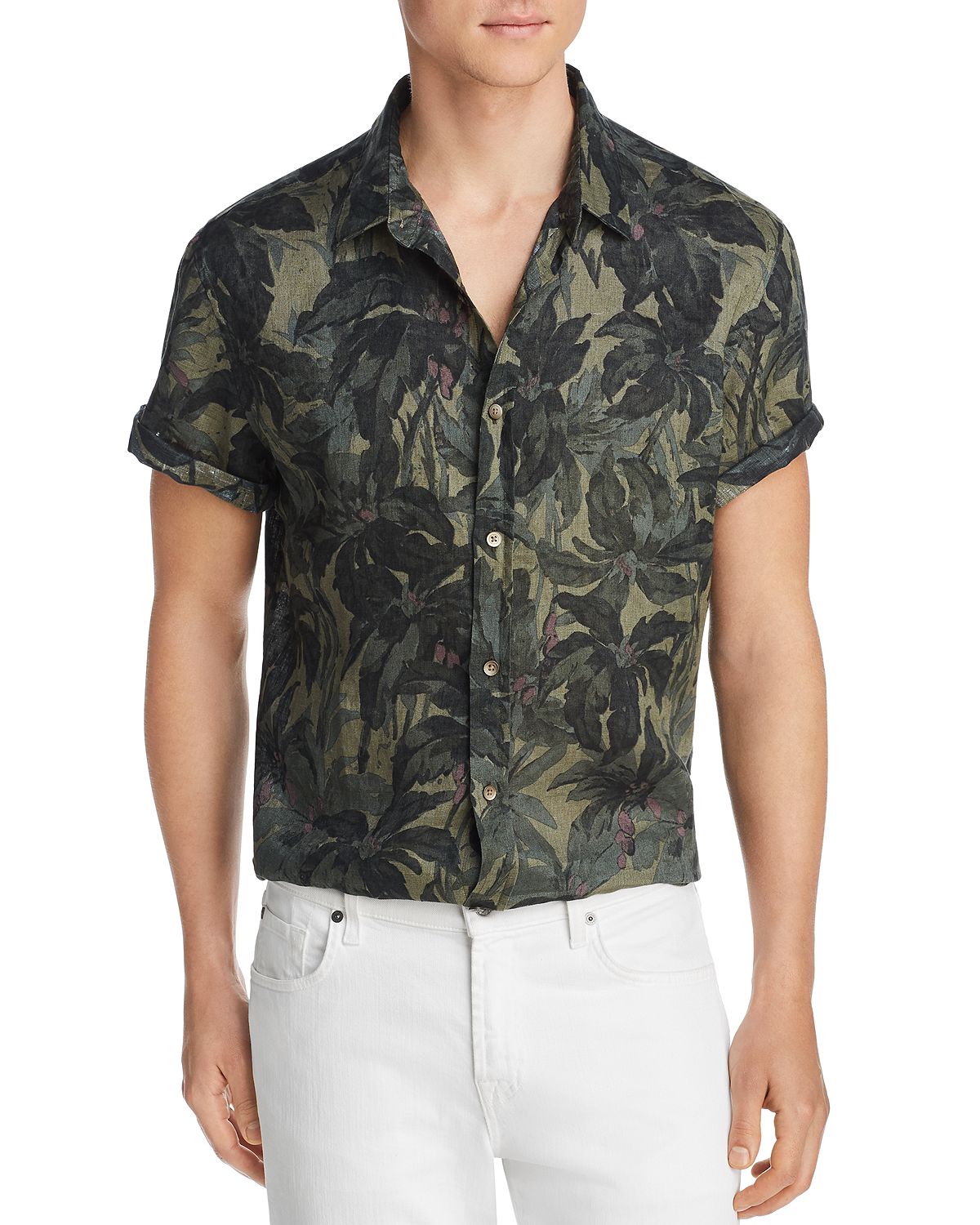 The Men's Store Short-sleeve Tropical-print Classic Fit Shirt Green Floral