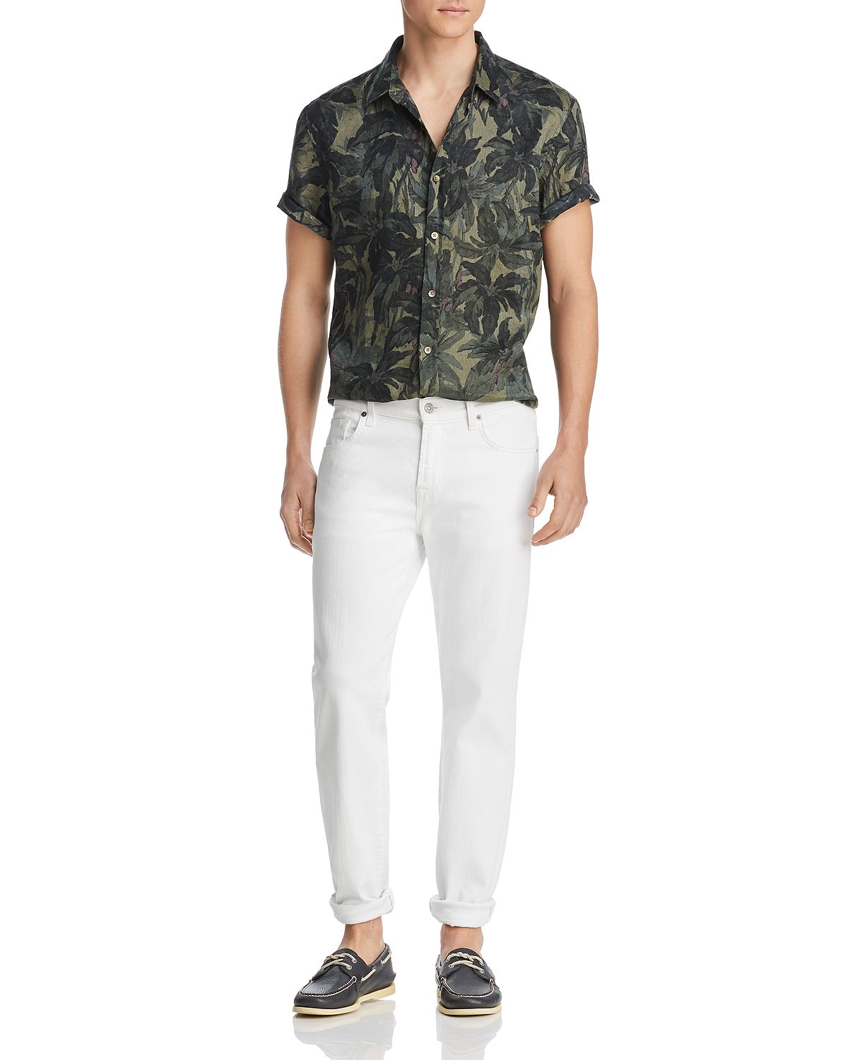 The Men's Store Short-sleeve Tropical-print Classic Fit Shirt Green Floral