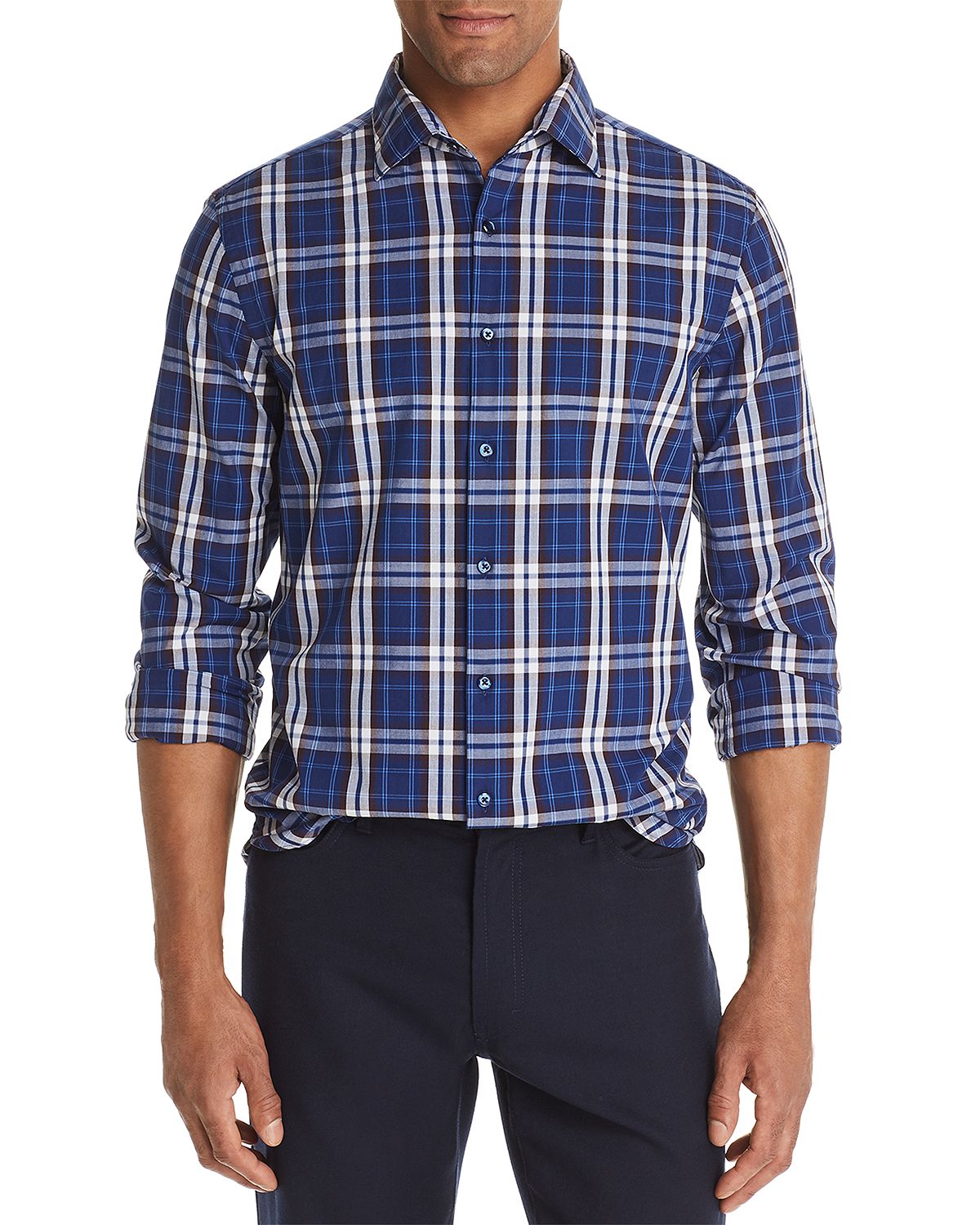 The Men's Store Tri-color Plaid Classic Fit Shirt Navy