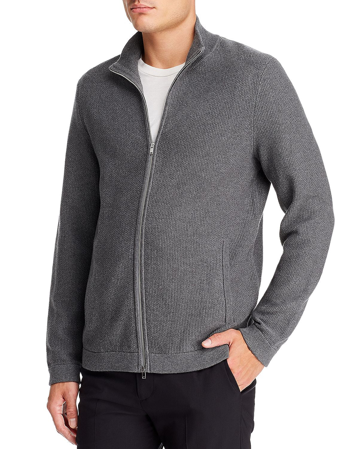 Theory Dellen Breach Front-zip Cardigan Gray Heather