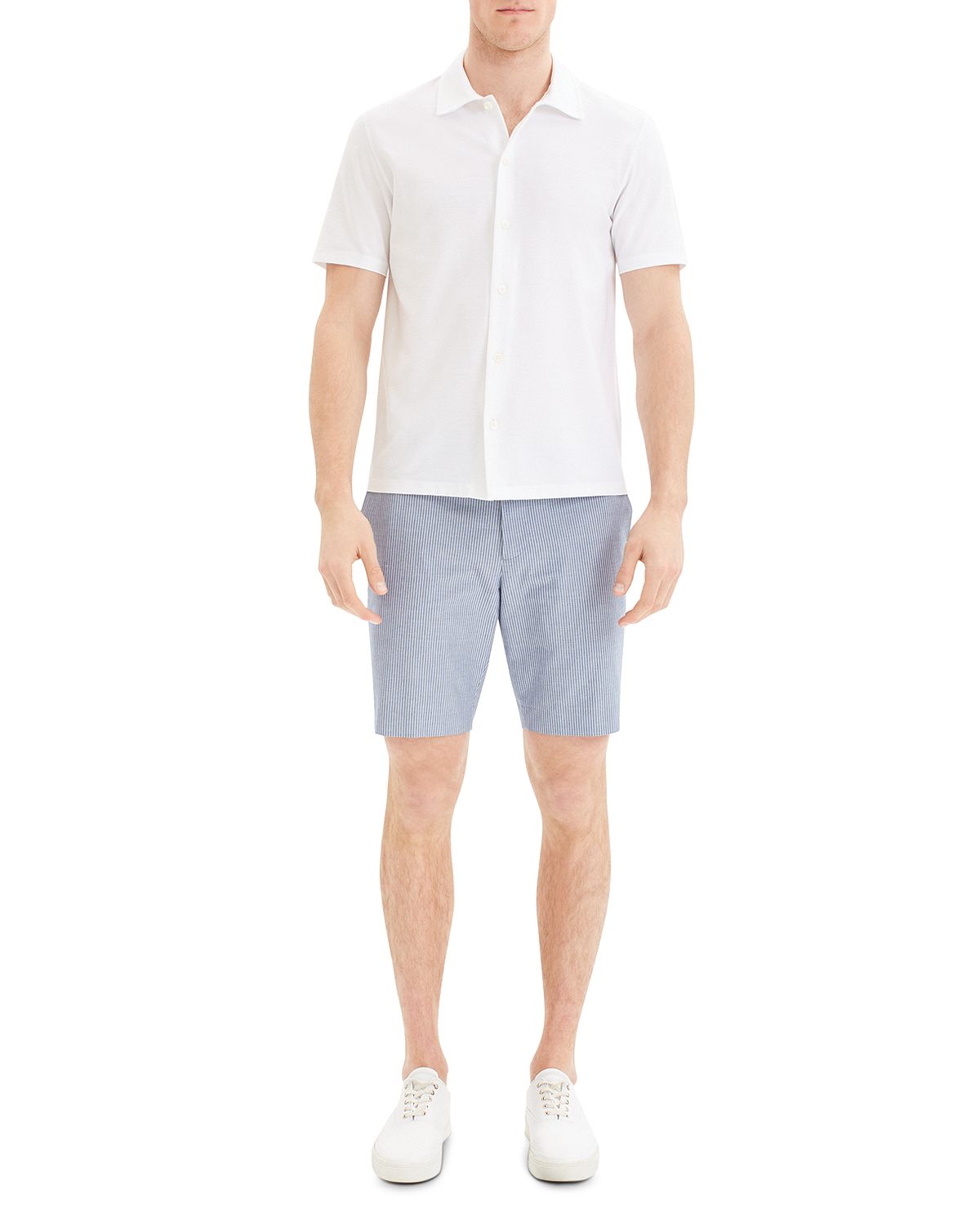 Theory Zaine Oxford Striped Slim Fit Shorts Hydro Stripe